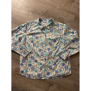 Croft & Barrow Womens Plus 2X Floral‎ Print Button Down Shirt Long Sleeve Cotton